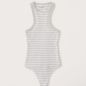 ABERCROMBIE Gray & White Striped Ribbed Scuba Essential Bodysuit XS